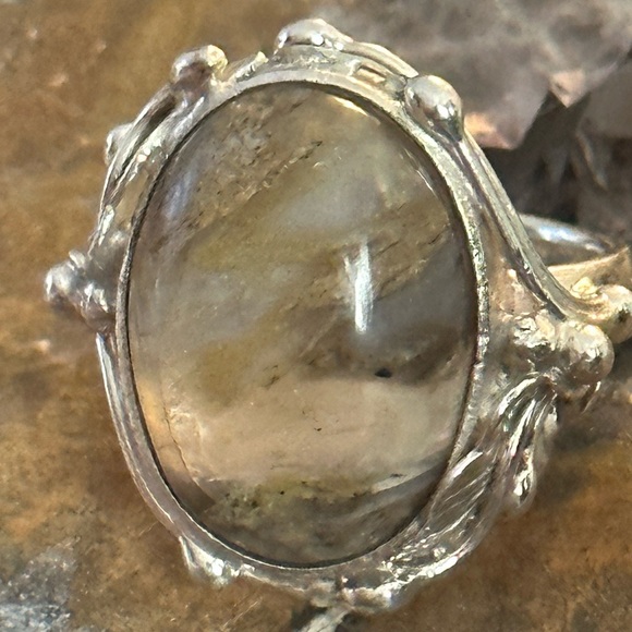Dendritic agate southwestern setting sterling silver ring - Picture 2 of 12